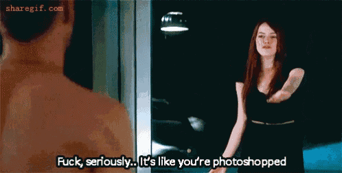 a woman says " fuck seriously it 's like you 're photoshopped " in front of a mirror