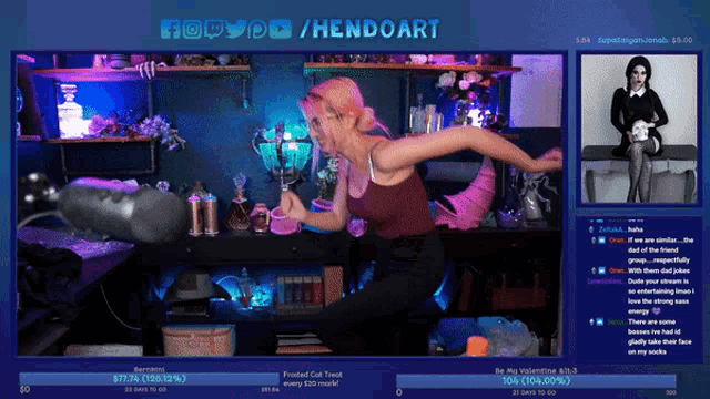 a screen shot of a twitch stream shows a woman dancing