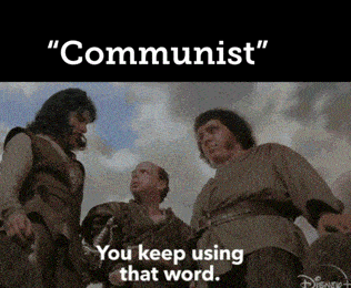 three men are standing next to each other with the words " communist " on the bottom
