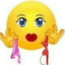 a yellow smiley face is holding a pair of underwear in front of its face .