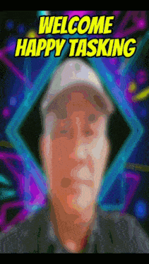 a welcome happy tasking sign with a man 's face