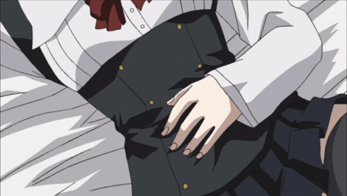 a drawing of a girl laying on a bed with her hand on her stomach