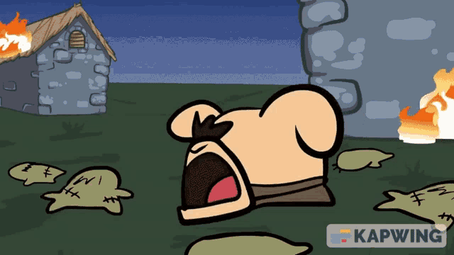 a cartoon of a man laying on the ground with the word kapwing on the bottom left