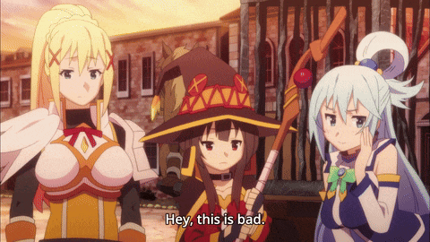 a group of anime characters are standing next to each other and one of them says hey this is bad