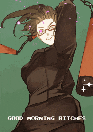 a drawing of a woman with the words good morning bitches