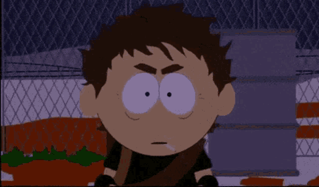 a cartoon character from south park has a very angry expression on his face