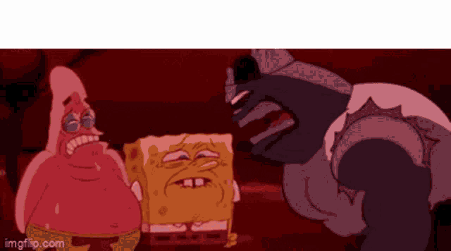 spongebob and patrick are standing next to each other