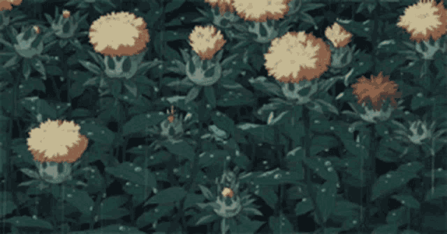 a bunch of flowers are surrounded by greenery and leaves
