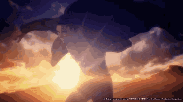a painting of a person with a sunset in the background and a watermark that says ' tokyo ghoul '