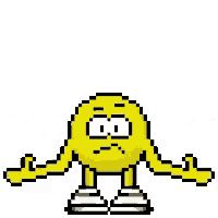 a pixel art smiley face with a speech bubble saying why ?
