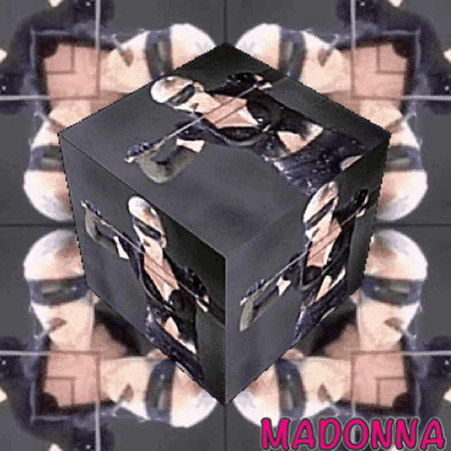 a cube with a picture of a woman and the name madonna on it