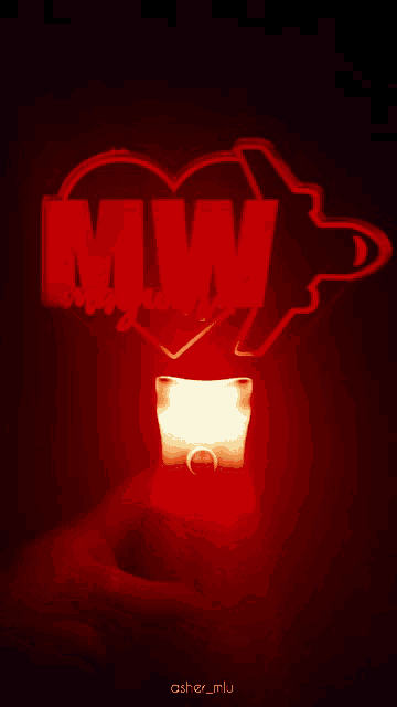 a red sign that says ' i love you ' is lit up in the dark