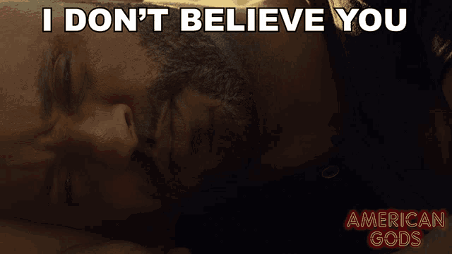 a poster for american gods shows a man laying on a woman 's chest
