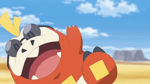 a cartoon character wearing sunglasses is laying down with its mouth open