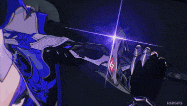 a close up of a person 's torso in a video game with a purple background .