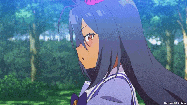 a gif of a girl with blue hair and the words omake gif anime on the bottom