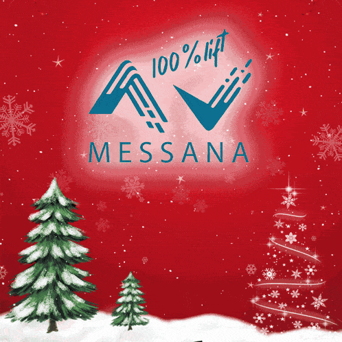 a red background with a snowman and a christmas tree and the name messiana