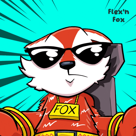 a cartoon fox wearing sunglasses and a fox necklace