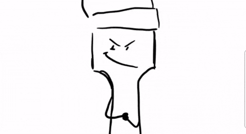 a black and white drawing of a toothbrush with an angry face and a shadow of a hand .