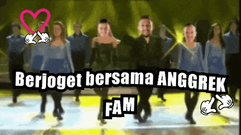 a group of people are dancing with the words berjoget bersama anggrek fam in the background
