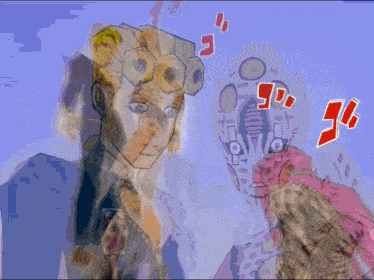 a cartoon of a man standing next to a ghost with the word " jojo " on it