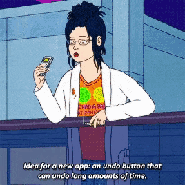 a cartoon of a woman smoking a cigarette and holding a cell phone with the caption idea for a new app