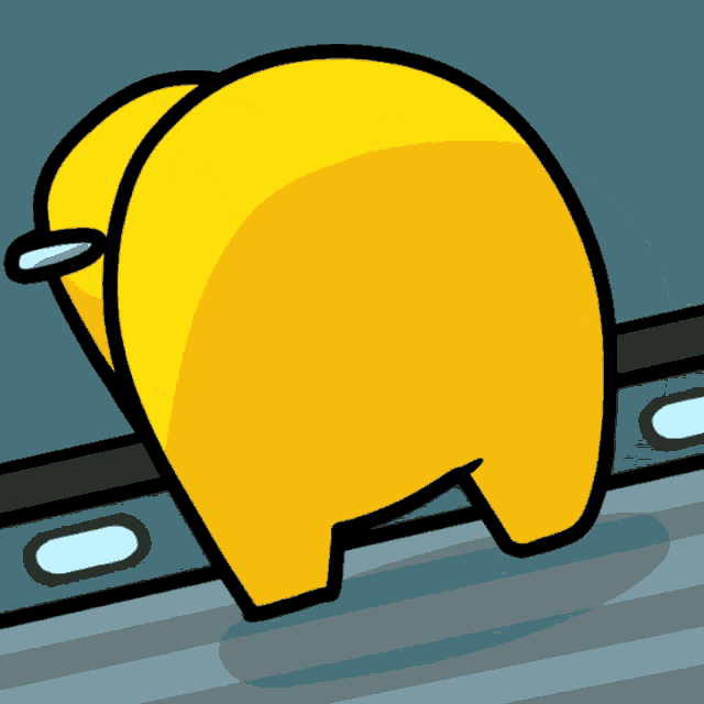 a cartoon drawing of a yellow among us character standing on a ledge