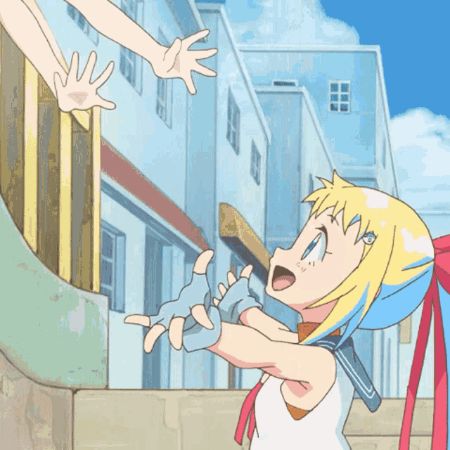 a cartoon of a girl reaching out to another girl