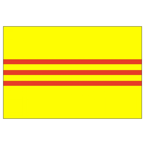 a yellow flag with red stripes on a white background