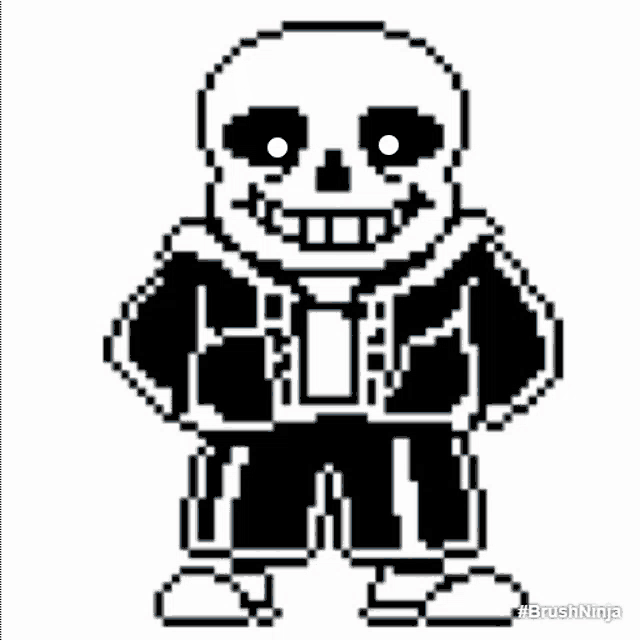 a pixel art of a skeleton with a blue eye