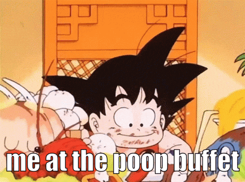 a cartoon of a boy with the words me at the poop buffet