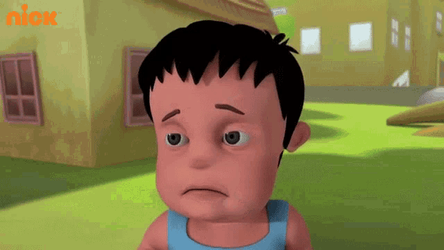 a cartoon of a boy with a sad look on his face is sponsored by nick