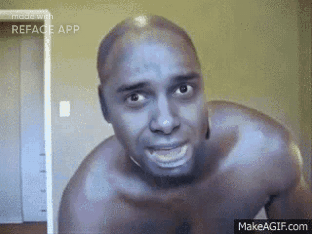 a shirtless man is making a funny face with makeagif.com at the bottom
