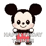 a pixel art of mickey mouse saying `` happy friday twin !!! ''