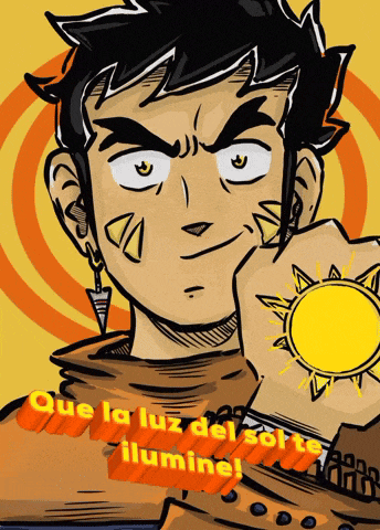 a cartoon of a man holding a sun with the words que la luz del sol te ilumine on the bottom
