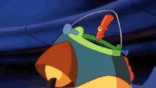 a cartoon character is holding a gun in his hand .
