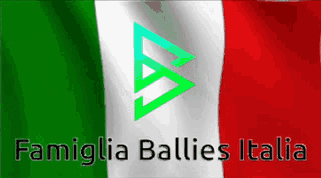 a flag with a green triangle and the words famiglia ballies italia below it