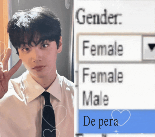 a picture of a man next to a sign that says gender female male and de pera