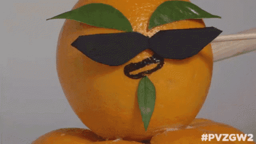 a picture of an orange with googly eyes and a mustache that says " sup girl "