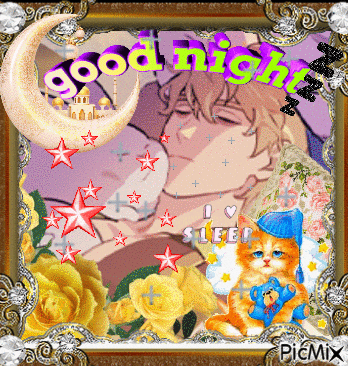 a picture of a man sleeping with the words good night on top