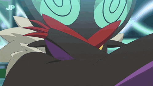 a close up of a cartoon character with jp written on the bottom right