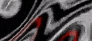 a black and white painting with a red stripe on the bottom .