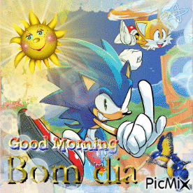 a picture of sonic the hedgehog and tails saying good morning bom dia