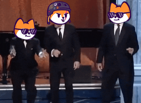 three men in suits and ties are dancing together