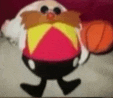 a stuffed toy of sonic the hedgehog is holding a basketball in his hand .