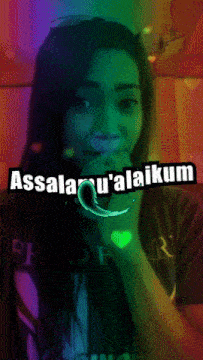 a picture of a woman with the words assalamu ' a ikum written on it