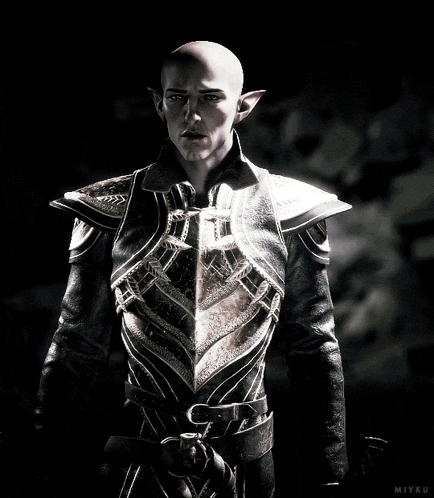 a black and white photo of a man with a sword with the name miyku on the bottom