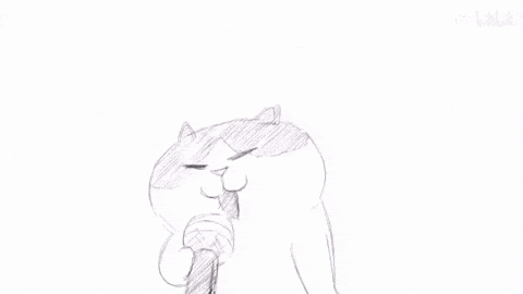 a drawing of a cat singing into a microphone