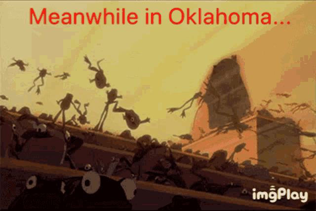 a poster that says meanwhile in oklahoma on the bottom