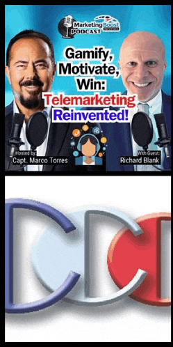 a poster for the marketing boost podcast with two men on it